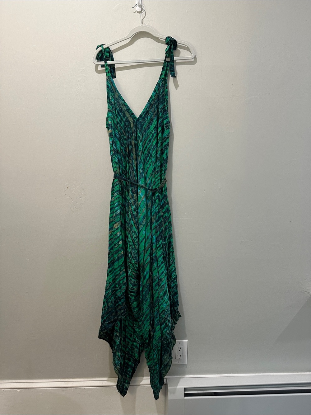 Emerald Green Tye-Died Boho Jumpsuit w/Handkerchief Hem